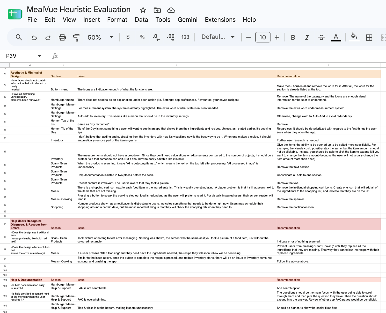 Heuristic evalution google sheet 3