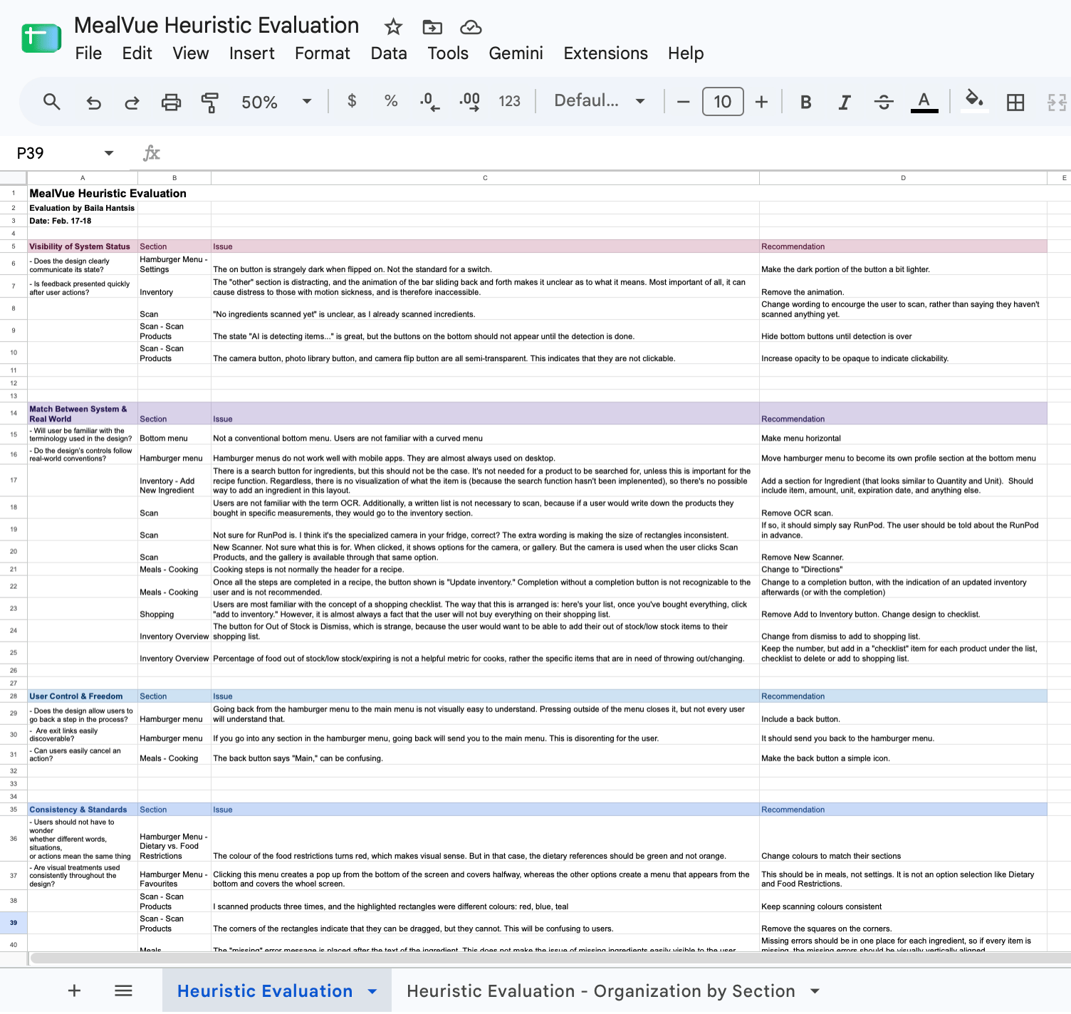 Heuristic evalution google sheet 1