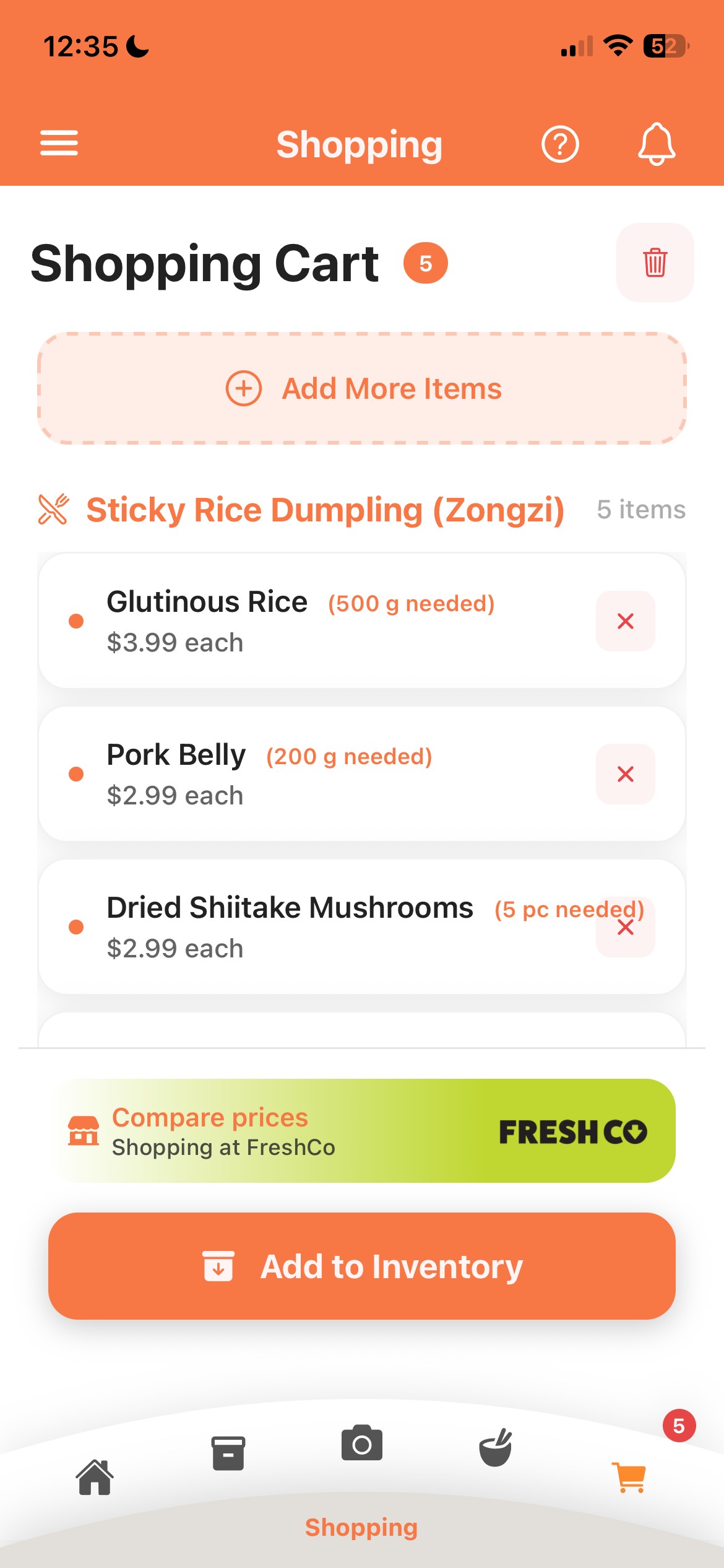 Screen 4 (Shopping): Legacy shopping cart UI lacking interactive checkable items for in-store navigation.